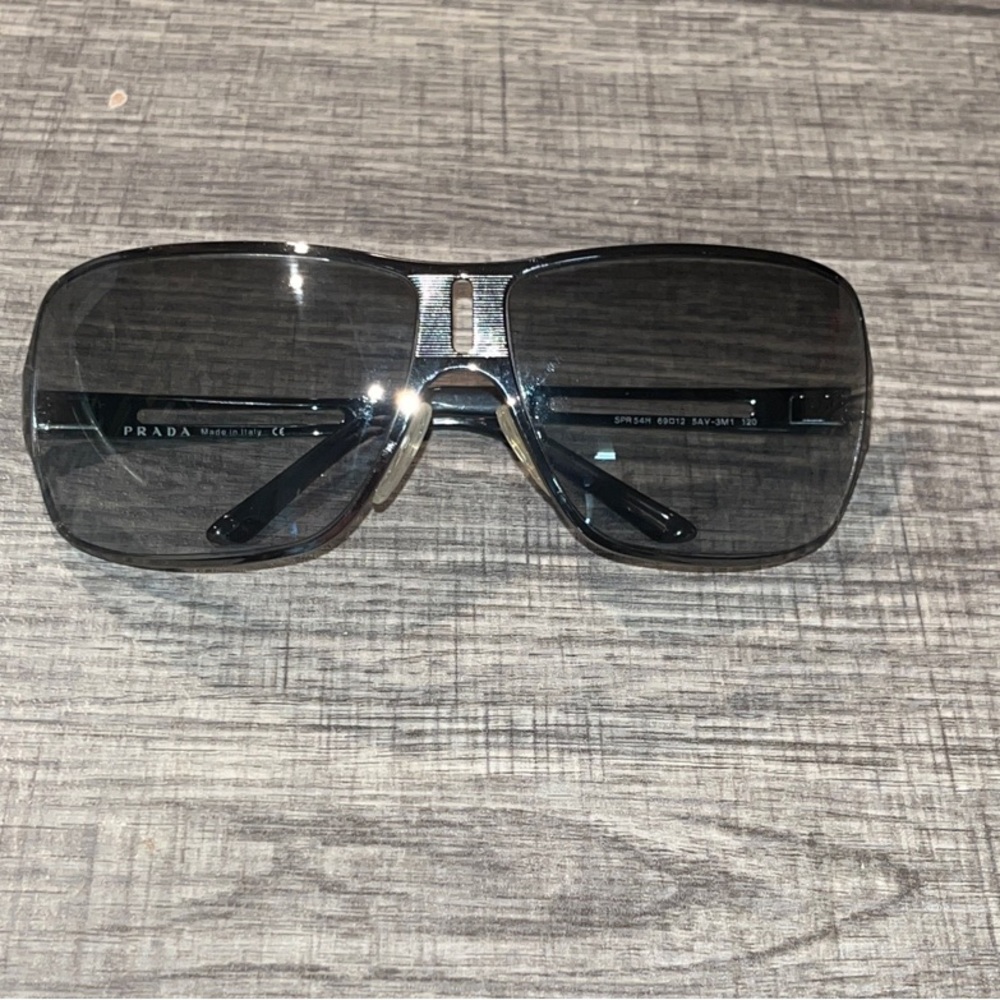 Prada SPR54H 5AV 3M1 silver wrap Sunglasses Gradient lenses